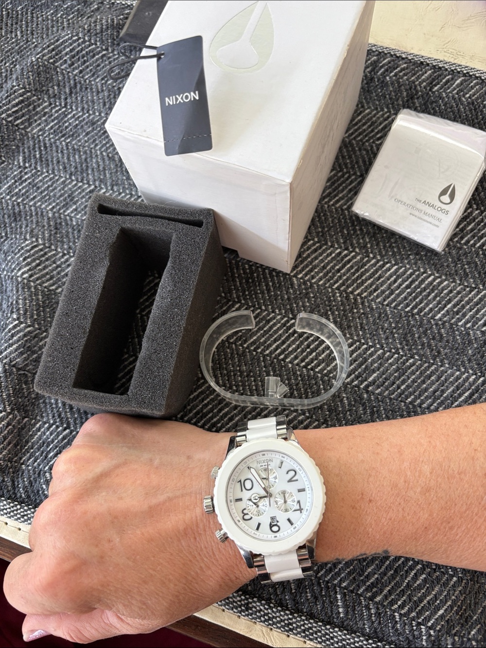 Nixon White and Silver Men's Chronograph Watch